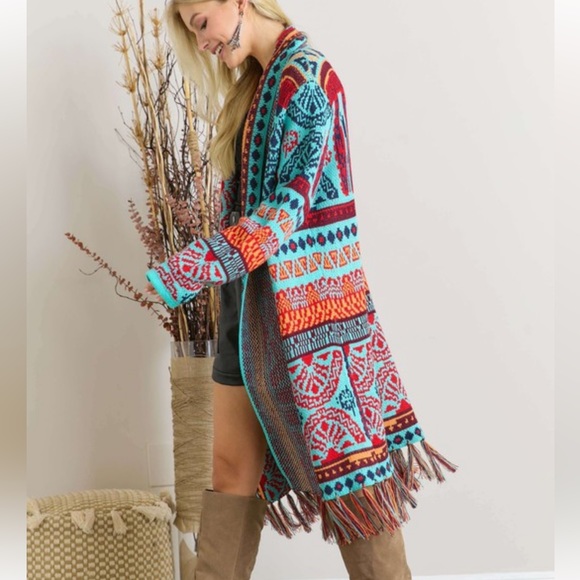 #52New Aztec Tribal Boho Western Ski Montana Cardigan Sweater Southwest Coat - Picture 5 of 13